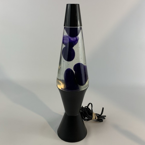 1996 Lava Lite Brand 16" Lava Lamp Clear Liquid w/ Deep Purple Wax & Black Base - Picture 5 of 16
